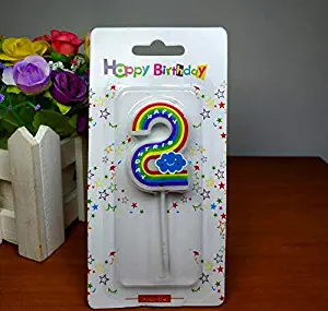 1 Pcs Cute Happy Birthday Candle Cake Cupcake Toppers Rainbow Number Candles Decorations Wedding Anniversary Party Supplies,number 2