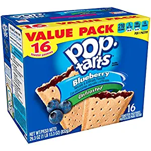 Kellogg's Pop-Tarts Unfrosted - Toaster Pastries Breakfast for Kids, 16 Count, 27 oz (Unfrosted Blueberry)