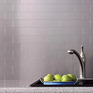 Art3d 32-Piece Peel and Stick Backsplash Tiles, Brushed Metal Subway Backsplash Tile for Kitchen (3"x6", Silver)