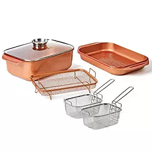 12 QT 14 In 1 Multi-Use Copper Chef Wonder Cooker with roasting pan and lid, Multi-Use Grill pan, 9 X13 Baking Pan, 12 Qt Capacity