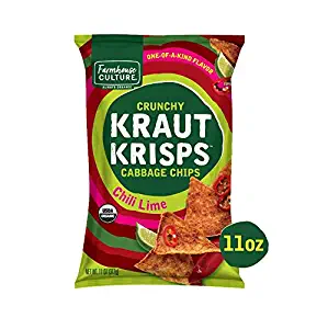 Chili Lime Kraut Krisps by Farmhouse Culture, Crunchy Cabbage Chips, Organic, Vegan, Gluten Free, No Added Sugars, Family Size Bag, 11 oz