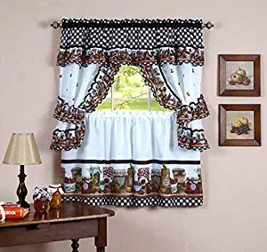 naturally home Mason Jars Kitchen Curtain Cottage Set, Tiers and Ruffled Swag, 36-Inch Long