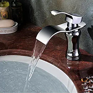 Yodel Single Handle Waterfall Bathroom Vanity Sink Faucet (Chrome Curve)