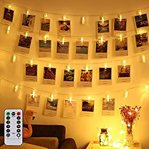 Magnoloran LED Photo Clips Remote String Lights, 80 LED Battery Powered Fairy Twinkle Lights, Wedding Party Home Decor Lights for Hanging Photos, Cards and Artwork (33ft, Warm White)