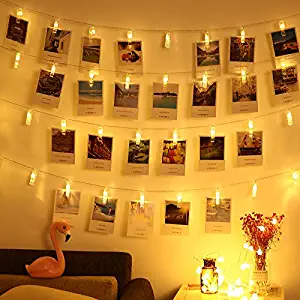 Magnoloran LED Photo Clips String Lights 40 Photo Clips Battery Powered Fairy Twinkle Lights, Wedding Party Home Decor Lights for Hanging Photos, Cards and Artwork, 14 Feet, Warm White