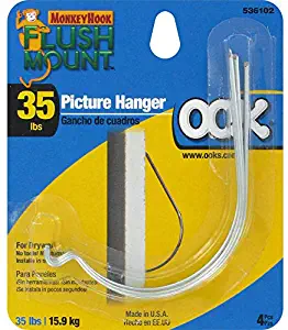 OOK 536102 Monkey Hook Flush Mount Picture Hanger (25lb) 4 Pack, White