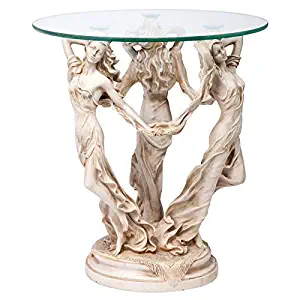 Design Toscano KY4621 The The Greek Muses Glass Topped Side Table, 20 Inch, Antique Stone