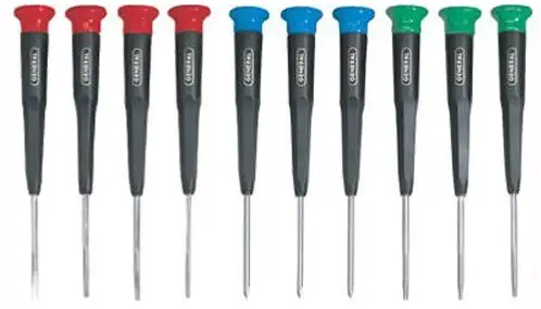 General Tools 690 Precision Screwdrivers, Set of 10, Color-Coded Slotted, Phillips and Torx Bits with Swivel Heads, Organizer Case