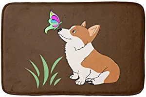 Aomsnet Corgi with Butterfly Bathroom Decor Mat, Shower Rug Mat Water Absorbent Fast Drying Kitchen, Bedroom, Hotel, Spa Tub. 30
