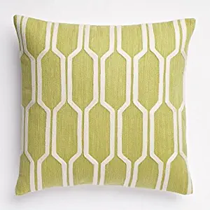 WEST ELM STREET PILLOW COVER 20in. x 20in. Embroidered HoneyComb Crewel in Leek.