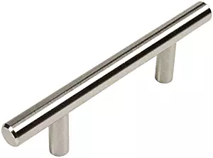 25 Pack - Cosmas 305-030SN Satin Nickel Cabinet Hardware Euro Style Bar Handle Pull - 3" Inch (76mm) Hole Centers, 5-3/8" Overall Length