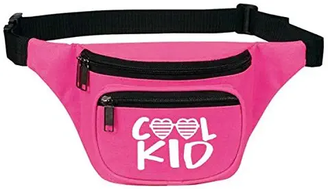 Cute, Funny Pink Fanny Pack for Girls, Kids - Cool Kid with Heart Sunglasses Waist Belt Bag, Phanny Pack for Travel, Gym - Great Gift (Cool Kid Pink)