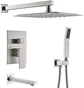 STARBATH Shower System with Tub Spout, 10 Inch Bathroom Wall Mounted Shower Faucet Set with Rain Shower Head, Contain Shower Faucet Rough-in Mixer Valve,Brushed Nickel