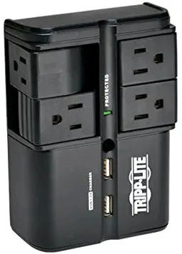 Tripp Lite 4 Rotatable Outlet Surge Protector Power Strip, Wall Tap, 2 USB Charging Ports, Black, LifetimeWarranty & $25,000 INSURANCE (SK40RUSBB)