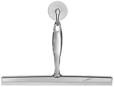 iDesign Zia Metal and Plastic Bathroom Squeegee for Shower, Glass Doors, Floors, Mirrors, with Suction Hook Holder , 12 Inches, Clear and Stainless Steel