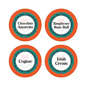 Smart Sips, Liquor Lovers Flavored Coffee Variety Sampler- Raspberry Rum Ball, Cognac, Irish Cream, Chocolate Amaretto, 24 Count for Keurig K-cup Brewers