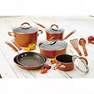 Rachael Ray(r) Cucina Hard Porcelain Enamel Nonstick Cookware Set, 12-Piece (Pumpkin Orange)