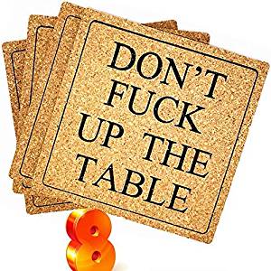 Coasters For Drinks Absorbent - 4 Pack 4" Square Shape,Buy 1 Get 1 Free TODAY ONLY Get Totally 8 Funny Coaster That Is Bigger Than Standard Round Cork Cup Mat - Passive Aggressive, DON'T FΛCK UP TABLE