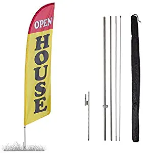 Vispronet - Open House Feather Flag Kit - 13.5ft Swooper Flag with Pole Set and Ground Spike - Open Houses, Realtors, Rentals - Printed in The USA