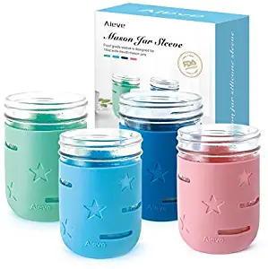 AIEVE Mason Jar Sleeve, 4 Pack Mason Jar Silicone Sleeve Jar Sleeve Protector Anti-slip Canning Sleeve Set for 16oz Wide Mouth Mason Jars Canning Jars Ball Jars to Prevent Slipping (Jars not Included)