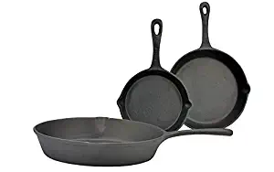 Eternal Kitchen Ideas Cast Iron 3 Piece Skillet Set, Nonstick Pre-Seasoned Chemical Free & Heavy Duty for Use on Stove Top, Oven or Grill 6" 8” & 10”, Black