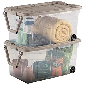 Ultra Storage Bin 2pc Clear Weathertight 40gal Box with Handle Portable Container Latching Lid Durable Organizer Mudroom Garage Workshop Laundry Easy Mobility & eBook by BADAshop