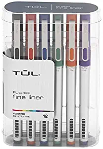 TUL Fine Liner Porous-Point Pens, Ultra-Fine, 0.4 mm, Silver Barrel, Assorted Ink Colors, Pack of 12 Pens