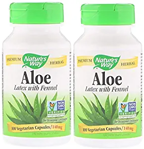 Nature's Way Aloe Latex 140 Milligrams with Fennel as a Herbal Supplement (100 Vegetarian Capsules) Pack of 2
