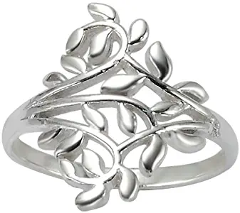925 Sterling Silver 18 mm Ivy Leaf Vine Polished Nature Inspired Ring - Nickel Free