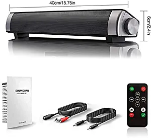 Bluetooth 5.0 Computer Speakers, Wired and Wireless Computer Sound Bar, 2.0 Channel 10W Mini Sound Bar Speaker for PC Cellphone Desktop Tablet Laptop TV, with Remote Control [New 2020 Upgraded]