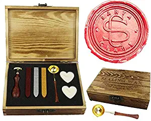 MNYR Vintage Santa Claus Sealing Wax Seal Stamp Kit Melting Spoon Wax Stick Candle Wooden Book Gift Box Set Wedding Invitation Embellishment Holiday Card Gift Wrap Package Gift Idea Seal Stamp Set