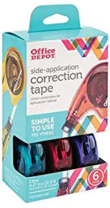 Office Depot Side-Application Correction Tape, 1 Line x 394in, Assorted Colors, Pack Of 6, 10847