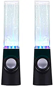 Led Light Dancing Water Speakers Fountain Music for Desktop Laptop Computer PC (Two pcs),USB Powered Stereo Speakers 3.5mm Audio (Black,Line-in Speakers)