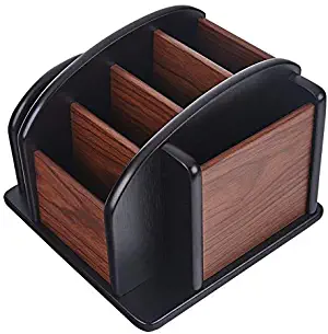 Wooden Revoling Office Supply Caddy Desk Pencil Holder Storage Wood Spinning Desktop Organizer Remote Control Supplies Storage Rack(360 carousel)