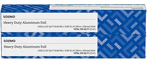 Amazon Brand - Solimo Heavy Duty Aluminum Foil, 125 Square Foot Roll, 2-Pack