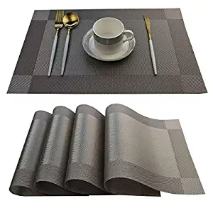 Bright Dream Placemats Easy to Clean Plastic Placemat Washable for Kitchen Table Heat-resistand Woven Vinyl Table Mats 12x18 inches Set of 4 (Grey