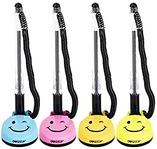 Chris.W Pack of 4 Smile Face Desktop Gel Ink Pen/Counter Pens with Adhesive-Backed Base, Black Ink, 0.5mm(Multi Colors)