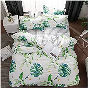 KFZ White Duvet Cover Queen Set, 3PCS Bedding with 1pc Comforter Cover (No Comforter Insert), 2pcs Pillow Cases, Hypoallergenic Breathable Bed Set for Kids - Banana Leaf Pattern