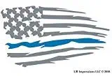 UR Impressions Silv Thin Blue Line - Tattered American Flag Decal Vinyl Sticker Graphics for Cars Trucks SUV Vans Walls Windows Laptop|Silver & Azure Blue|7.5 X 4.3 Inch|URI652-S