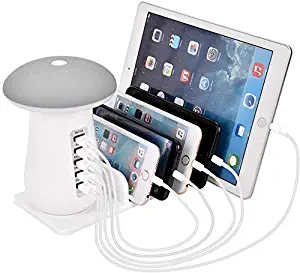 Charging Dock Stations | Mushroom Lamp Multi-Device Charger - 5-Port Charging Station for Multiple Devices - Fast Docking Station USB LED Lamp for Cell Phone, Apple iPhone, Tablet, iPad, Office, Home