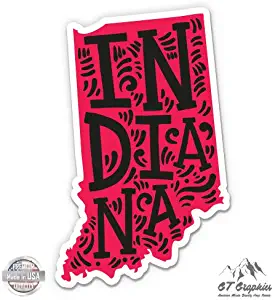 Indiana Shape Cute Letters Native Local - 3" Vinyl Sticker - For Car Laptop I-Pad Phone Helmet Hard Hat - Waterproof Decal