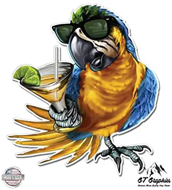 GT Graphics Blue Macaw Tropical Drink Vacation Relax - Vinyl Sticker Waterproof Decal