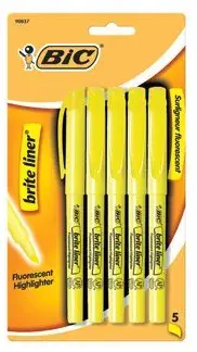 BIC(R) Brite Liner(R) Highlighters, Chisel Point, Yellow, 5-Pack