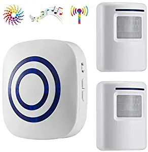 Door Chime,DOHAOOE Wireless Business Door Motion Sensor Detector Smart Visitor doorbell Home Security Driveway Alarm with 1 Plug-in Receiver and 2 PIR Detector Weatherproof(White)