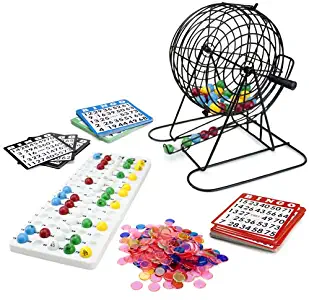 Royal Bingo Supplies Jumbo Bingo Set - 9-Inch Metal Cage with Calling Board, 75 Colored Balls, 500 Bingo Chips, 100 Bingo Cards for Large Group Games