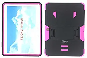 BNY-WIRELESS Samsung Galaxy Tab 4 10.1" SM-T530 Heavy Duty Rugged Impact Dual Layer Hybrid Case Cove with Kickstand-Black-Pink