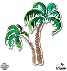 GT Graphics Palm Trees Watercolor - 3" Vinyl Sticker - for Car Laptop I-Pad Phone Helmet Hard Hat - Waterproof Decal