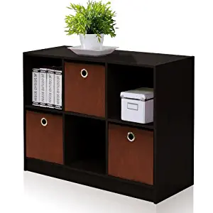Furinno 99940 EX/BR 3x2 Bookcase Storage with Bins, Espresso/Brown