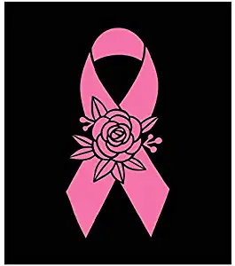 Floral Breast Cancer Ribbon Vinyl Decal | Pink | Made in USA by Foxtail Decals | for Car Windows, Tablets, Laptops, Water Bottles, etc. | 2.2 x 4.5 inch