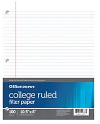 Office Depot Brand Filler Paper, College Ruled, 92 Brightness, 16 Lb, Pack of 100 Sheets